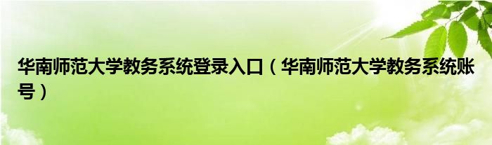 华南师范大学教务系统登录入口（华南师范大学教务系统账号）