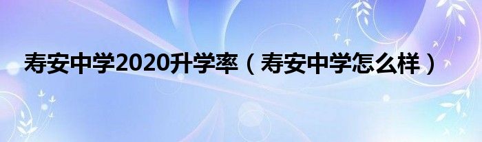 寿安中学2020升学率（寿安中学怎么样）