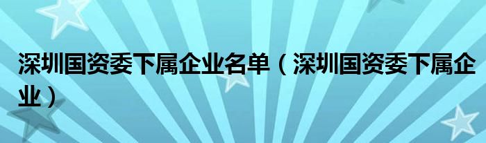 深圳国资委下属企业名单（深圳国资委下属企业）