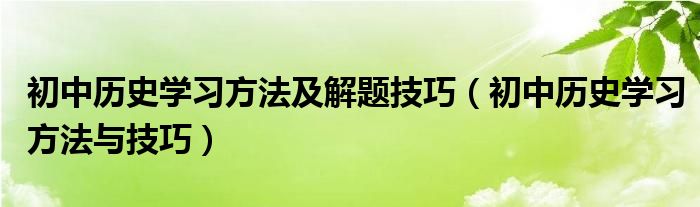 初中历史学习方法及解题技巧（初中历史学习方法与技巧）