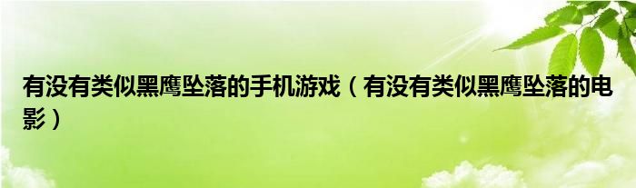 有没有类似黑鹰坠落的手机游戏（有没有类似黑鹰坠落的电影）