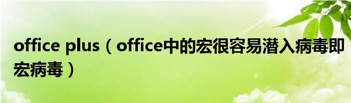 office plus（office中的宏很容易潜入病毒即宏病毒）