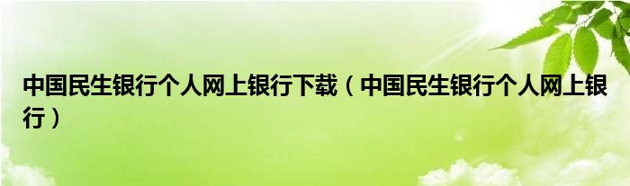 中国民生银行个人网上银行下载（中国民生银行个人网上银行）